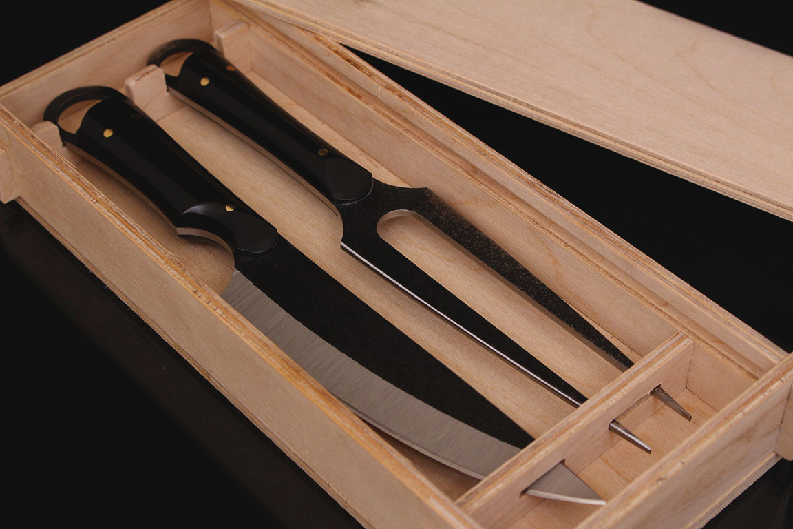 Набор для стейка "Рибай" кованая сталь 95х18. Рукоять акрил (черный).